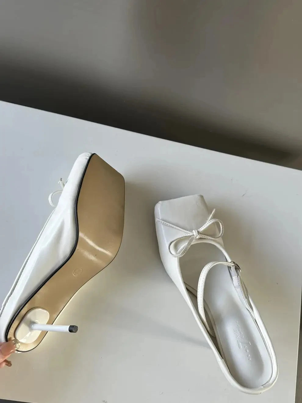 Ballerinas Shoes High Heels Mules Square Toe Slingback 39 Wedding White Summer Brand Shoes Sandals