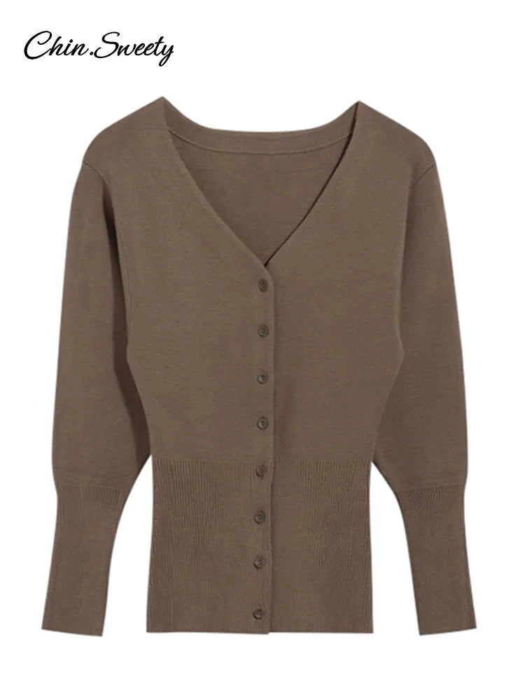 Knit Cardigans V-neck Long Sleeve Slim Button Sweater Female Autumn Winter Lady Knitwear New
