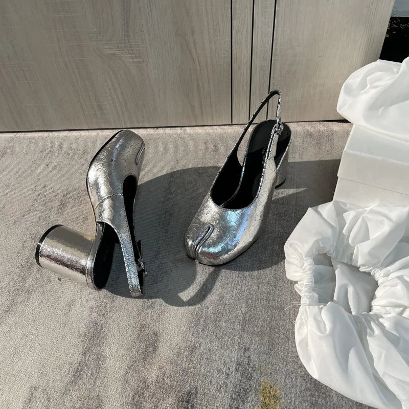 Split Toe Ninja Split Toes Pumps Woman Heels Mary Janes Round High Heel Shoes Buckle Strap Shallow Sandals Shoes