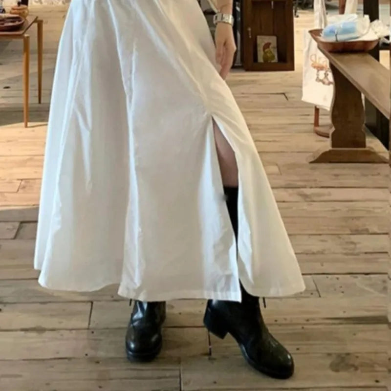 Y2k White Long Dresses Lace Patchwork Spring Summer Dress V Neck Korean Vestidos Mujer