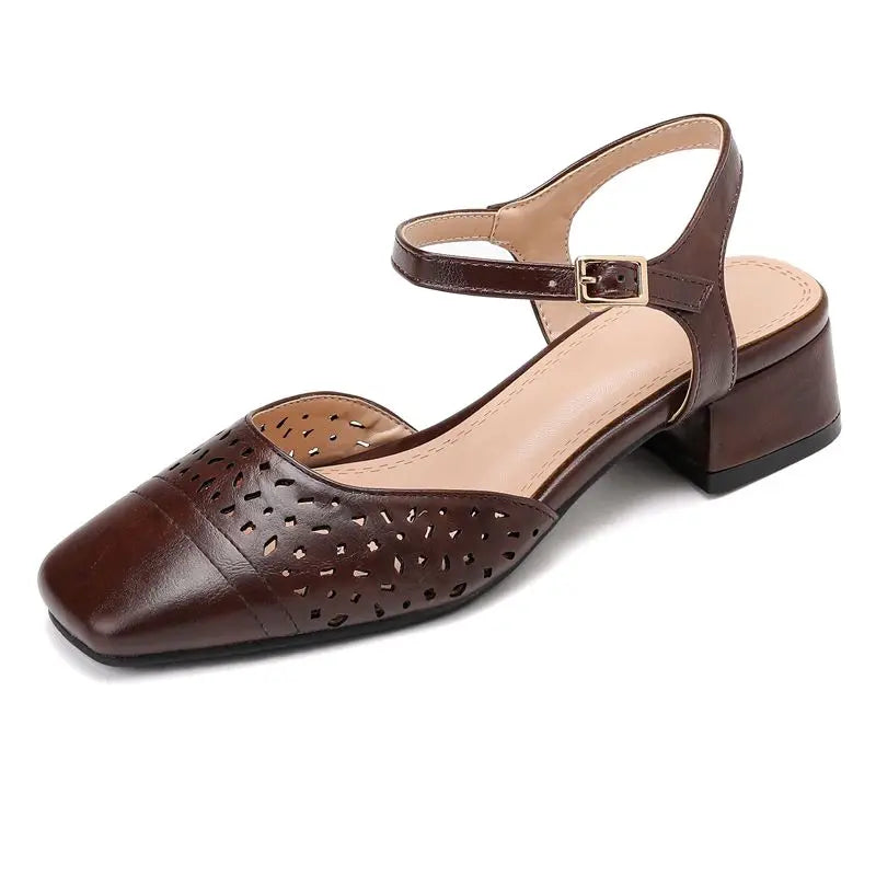 Sandals Square Toe Thick Heels 3.5cm Buckle Strap Breathable Small Size 31 32 33 Sweet Daily Shoes