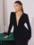 Glitter Deep V Neck Maxi Dress for Sparkle Long Sleeve Ruched Bodycon Split Club Party Dress