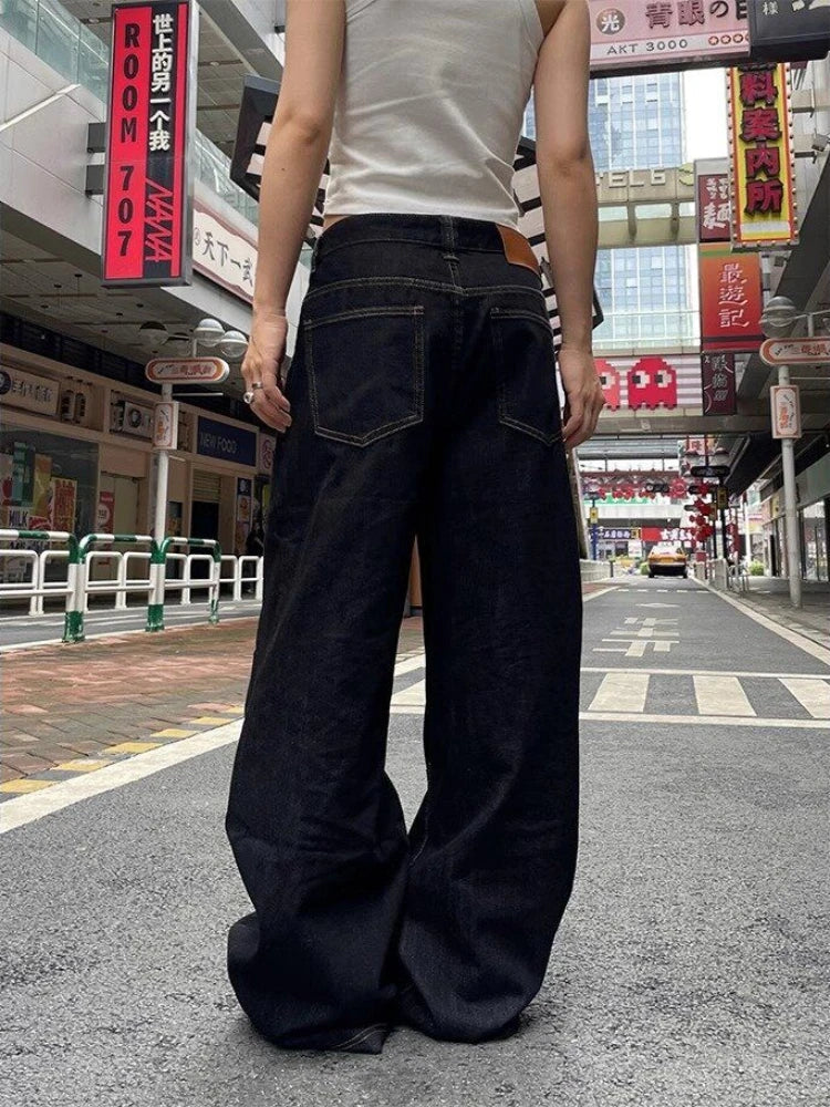 Y2k Denim Low Waist Jeans Harajuku Wide Leg Baggy Pants High Street Oversize American Retro Cargo Trousers Grunge