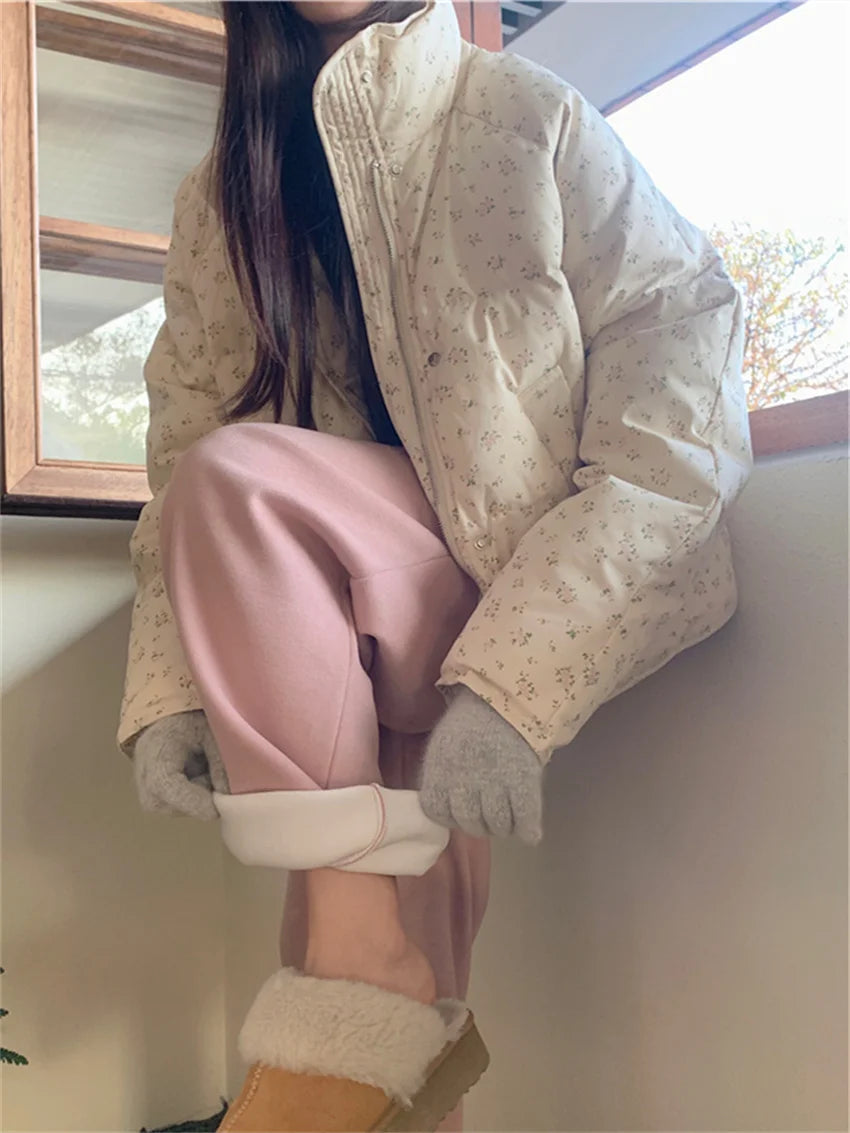 Sweet Coats Cotton Printed Florals Loose Thicken New Daily Winter All Match High Street Parkas