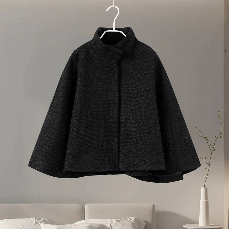 Cloak Loose High Neck a Line Hidden Button Coats Female Spring New Soft Cloaks Lady