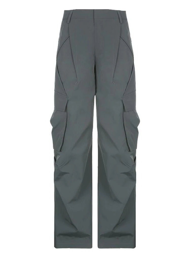 Y2k Pockets Cargo Pants Harajuku Low Rise Baggy Straight Pants Loose American Retro Trousers Aesthetic