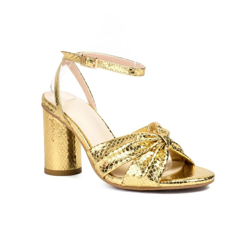 Gold Silver Green Gladiator Sandals Summer Round High Heel Ankle Strap American Style Allmatch Shoes Big Size 50