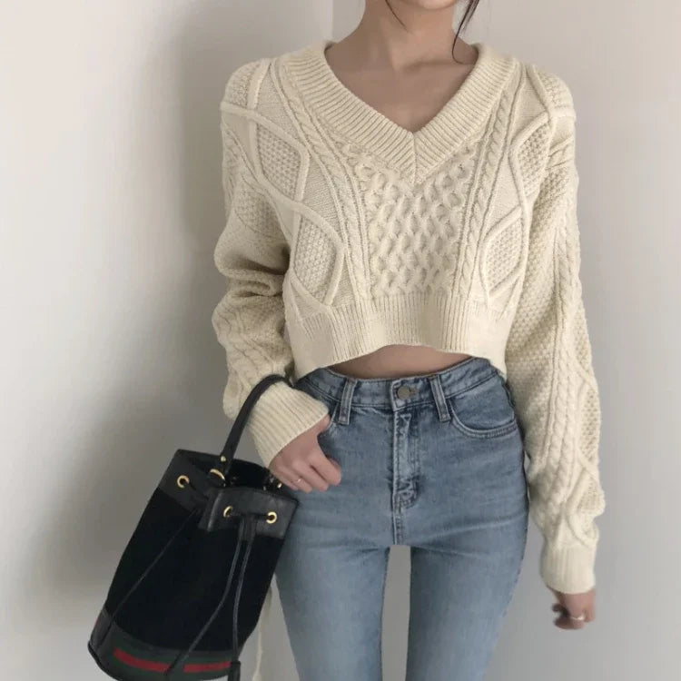 Autumn New Vneck Slim Fit Sweaters Mujer Harajuku Egirl Back Lace Up Knitted Pullover Y2k Grunge Long Sleeve Tops