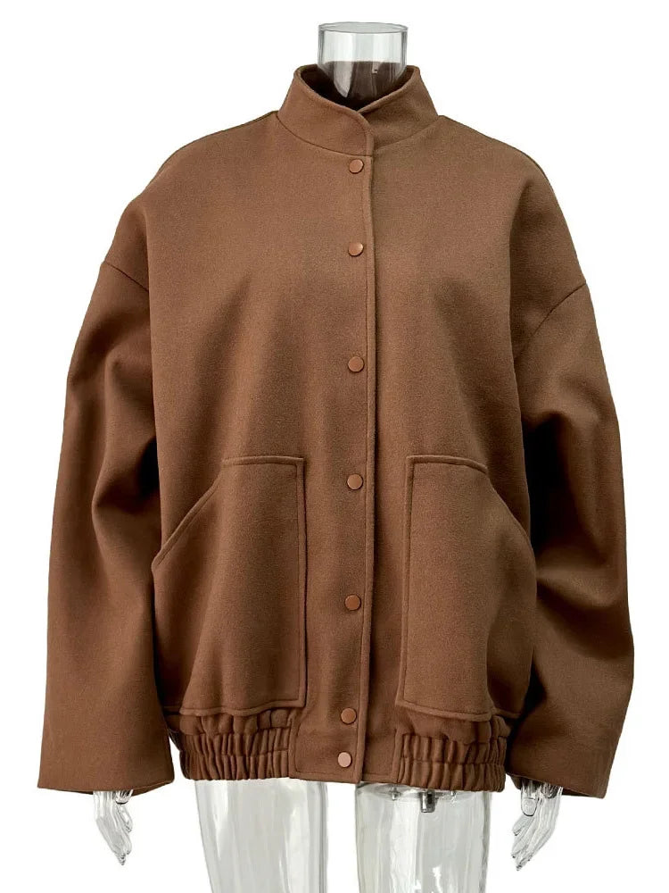 Winter Pocket Outwear Female Patchwork Loose Lapel Long Sleeve ’s Coat