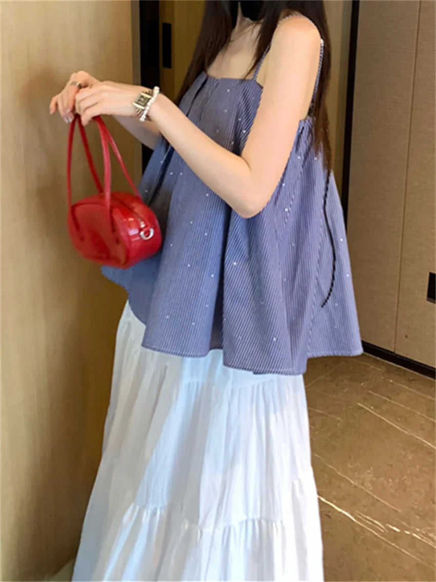 Romance Sweet Tank Tops Slim Gentle Office Lady Summer Loose Summer New All Match Maxi Skirts