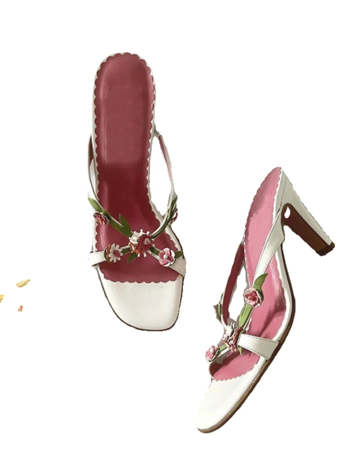 Handmade Flower High Heels 2000s Sweet Slide Strapless Sandal Heels on Off Shoes Shoes