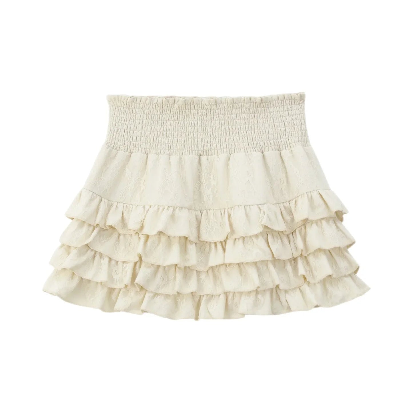 Creamysweet Creamy Girly Skirt With High Waist and Black and White Lace Puffy Cake Skirt