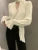 Pleated Long Sleeve Blouse With Ties Ruffle V Neck Basic Top Oversize Lady Office Wear Korean