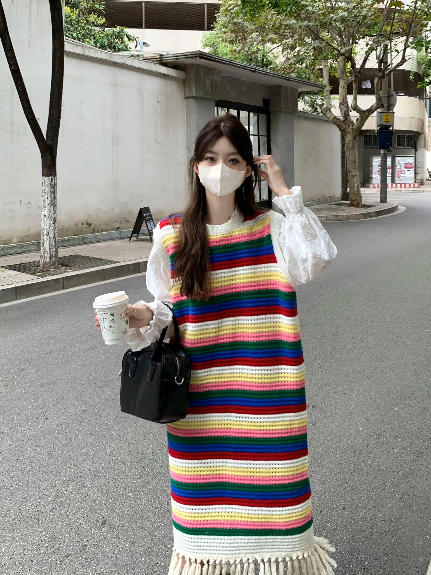 Sweet Forest Colored Sleeveless Polka Dot Vest Dress Autumn Loose Tassel Mint Manwave Long Dresses