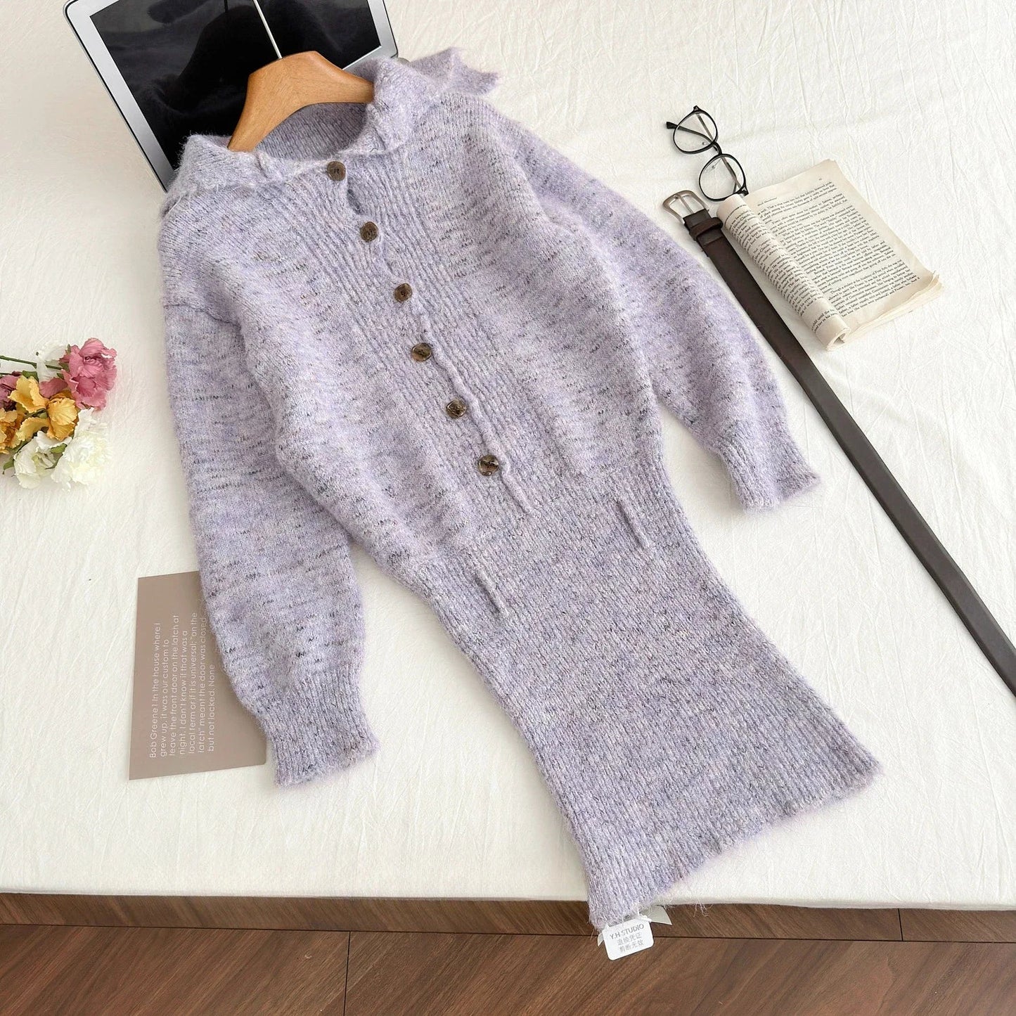 French Sweater Dress Y2k Party Outfits Officce Lady Knitwear One Piece Dress Korean Winter