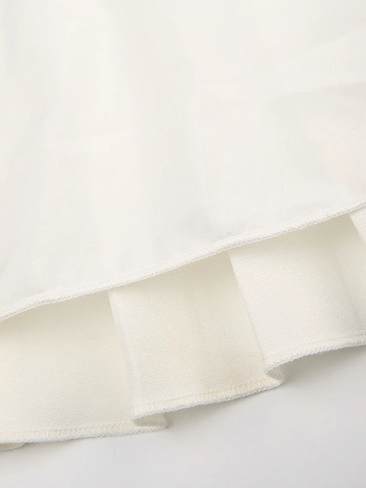 Sweet French Style White Spaghetti Straps a Line Pleated Dresses for Front Hook Closure Fit and Flare Mini Dress