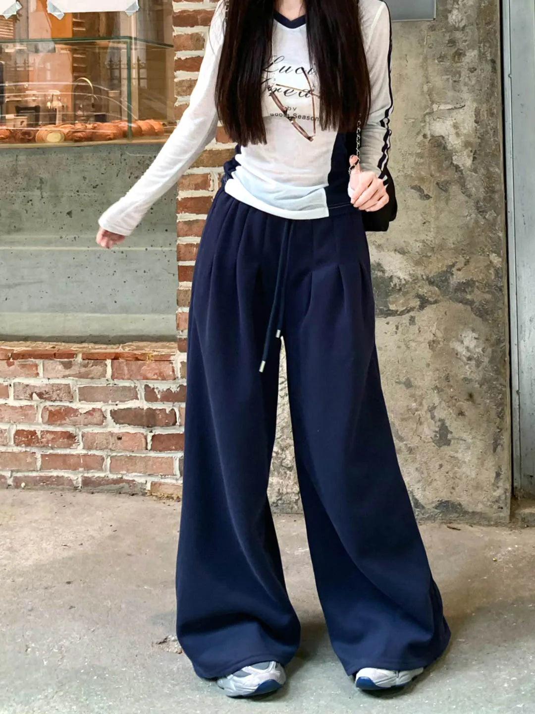 Gray High Waist Wide Sweatpants American Retro Y2k Harajuku Hip Hop Oversized Sports Pants Autumn