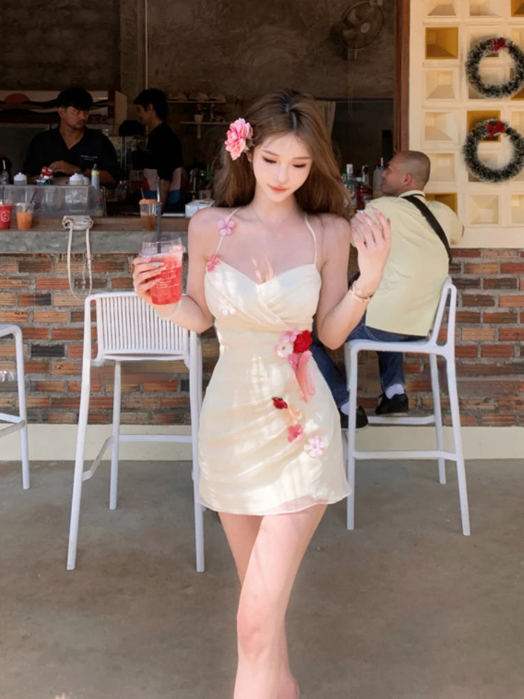 Summer Mini Dress Sleeveless Korean Strap Dress Office Lady Even Party Bodycon Slim Clothing Y2k