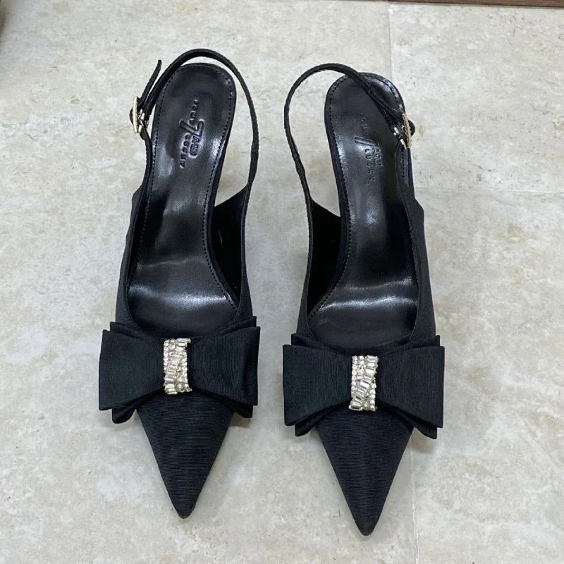 Leopard Thin High Heels Butterflyknot Office Shoes Summer Pointed Toe Sandals Pumps Sandalias De Mujer