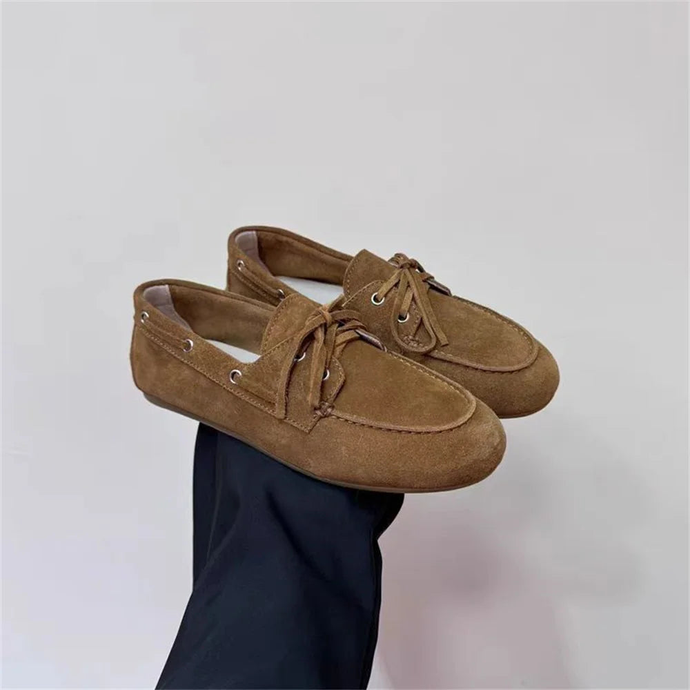 Ins Genuine Leather Flats Shoes Loafers Trend Suede Loafers British Style Flat Single Shoes