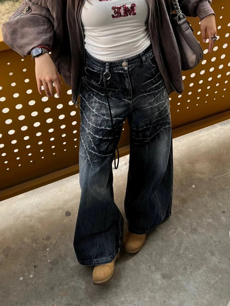 Y2k Baggy Jeans Harajuku Straight Do Old Wide Leg Full Length Denim Pants Hip Hop Causal Trousers