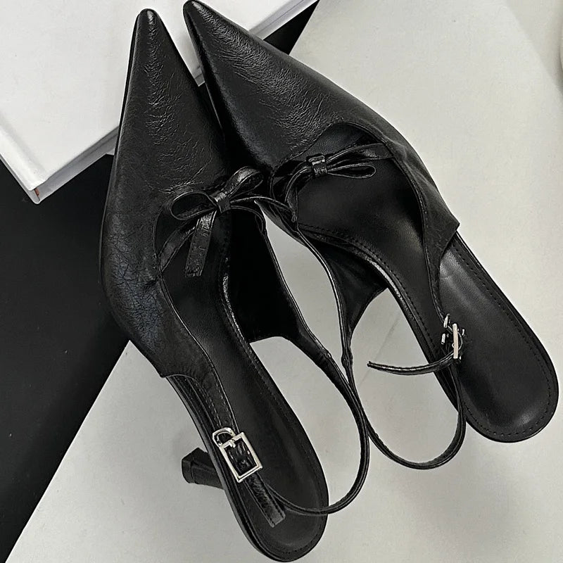 Butterflyknot Thin Heels Pumps Slingbacks Shoes Buckle Strap Banquet Zapatos De Mujer