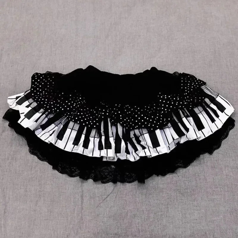 Darkly Gothic Punk Black White Short Skirt Hot Chick Y2k Polka Dot Ruffle Cake Skirt Female Sweet Lolita Lace Skirts