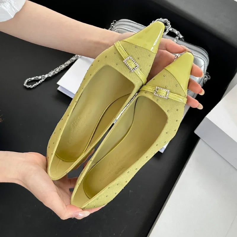 Pointed Toe Low Heel Shoes Belt Buckle Office Thin High Heels Female Shallow Pumps Zapatos De Mujer
