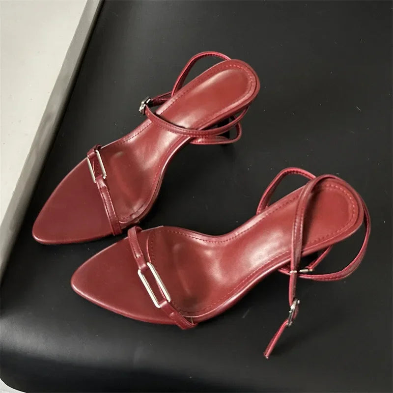 Summer Ankle Buckle Strap Sandals Pointed Toe Thin High Heels Hollow Out Shoes Zapatillas De Mujer