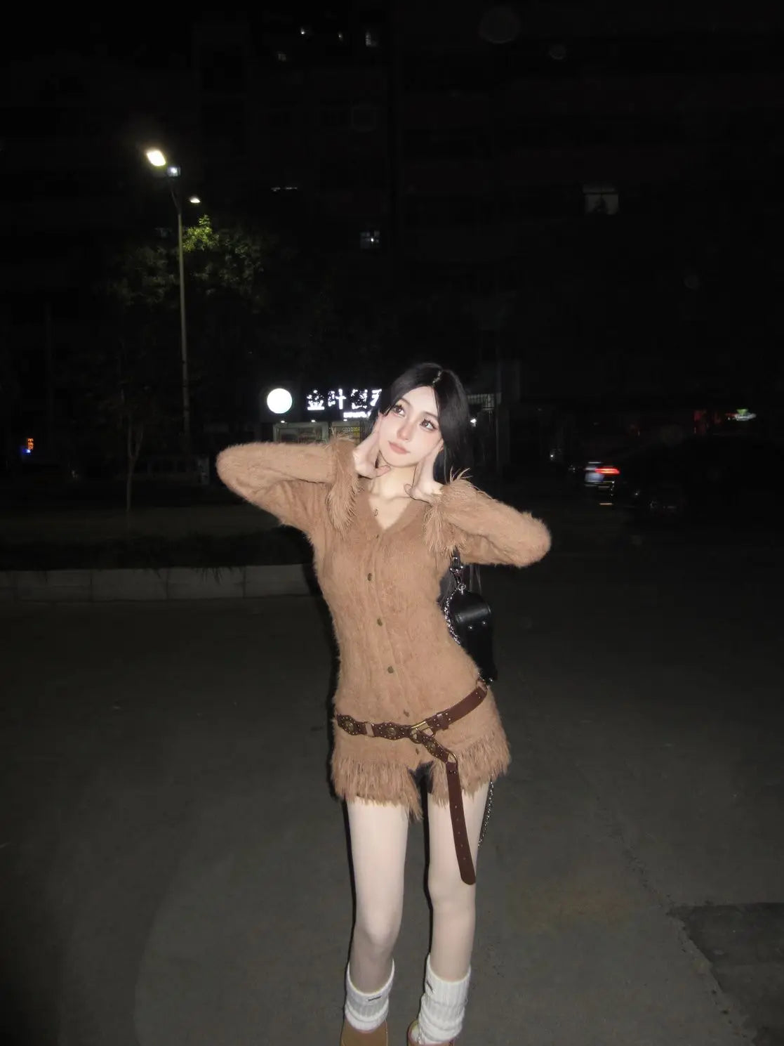 Retro Lazy Stylish Tassel Vneck Sweater Clothing Autumn/winter Loose Soft Furry Slim Camel Knitted Cardigan Tops