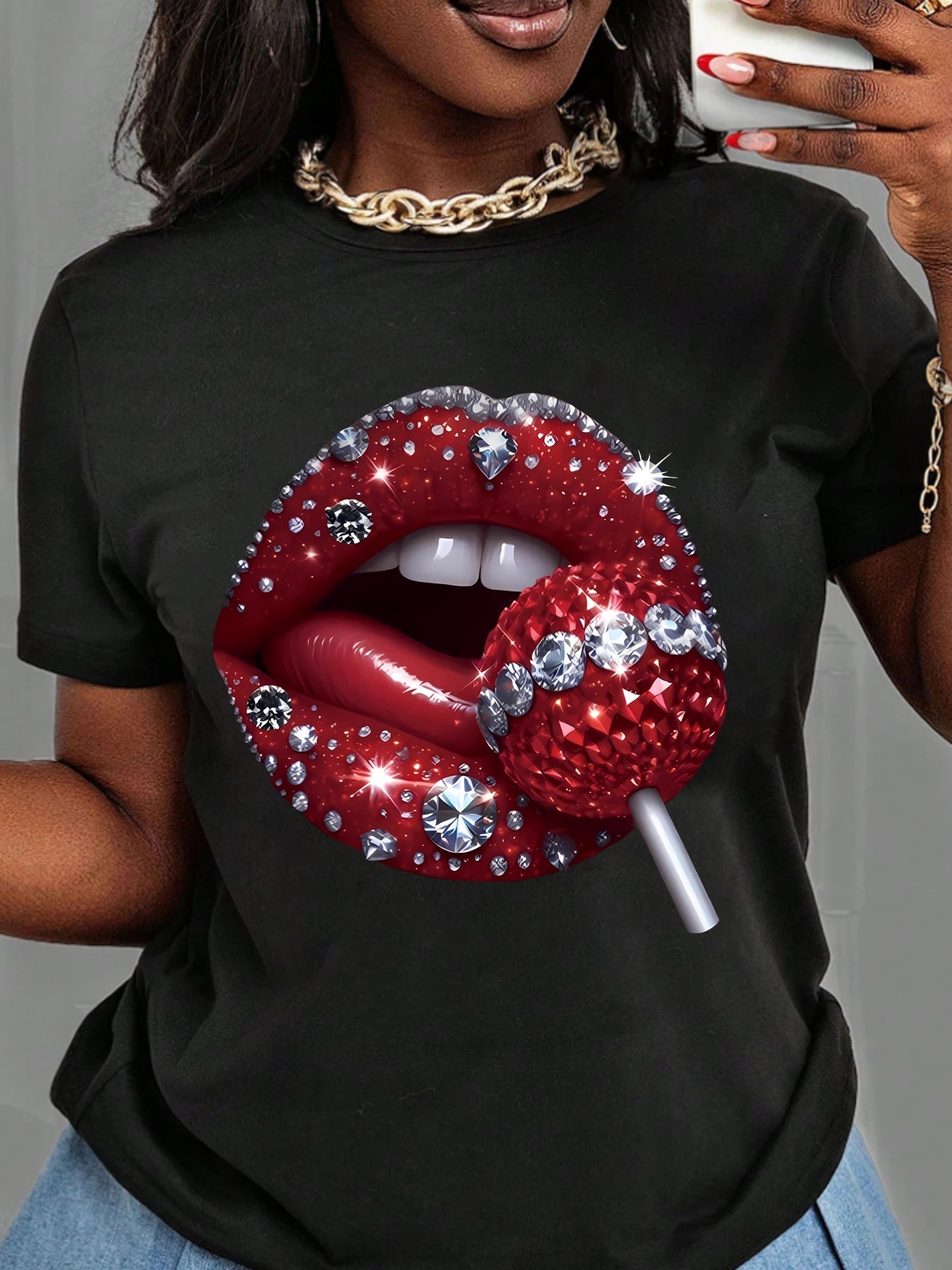 Lollipop Print Elastic T-shirt