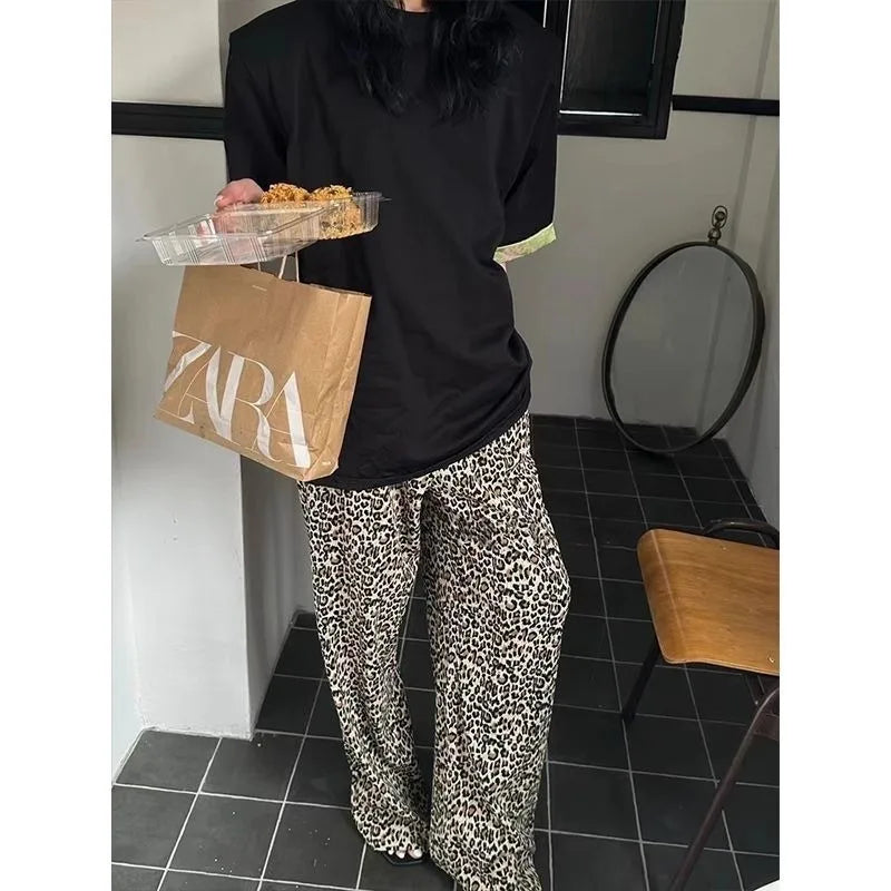Baggy Leopard Print Pants Harajuku Oversized Trousers Korean Wide Leg Elastic Waist Aesthetic