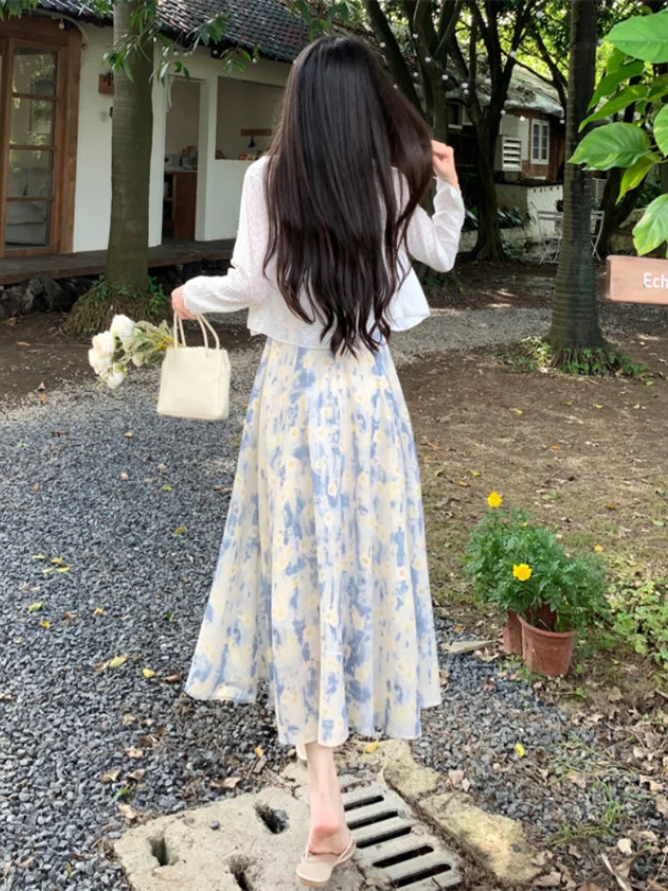 Summer Spaghetti Strap Long Dresses Prints French Midi Dress Stylish Partywear Sleeveless Ropa Mujer