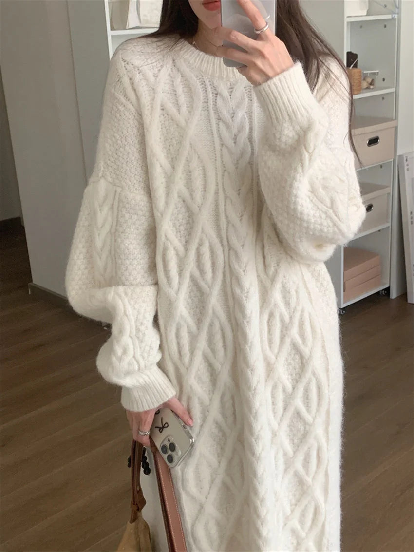 Stylish Sweaters Straight Dress Warm Straight Gentle Ol Loose Winter Knitted Thicken