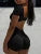 Shirring Backless Square Collar Short Sleeve Skinny Gray Rompers Playsuit Black Rave Summer Baddie Outfits