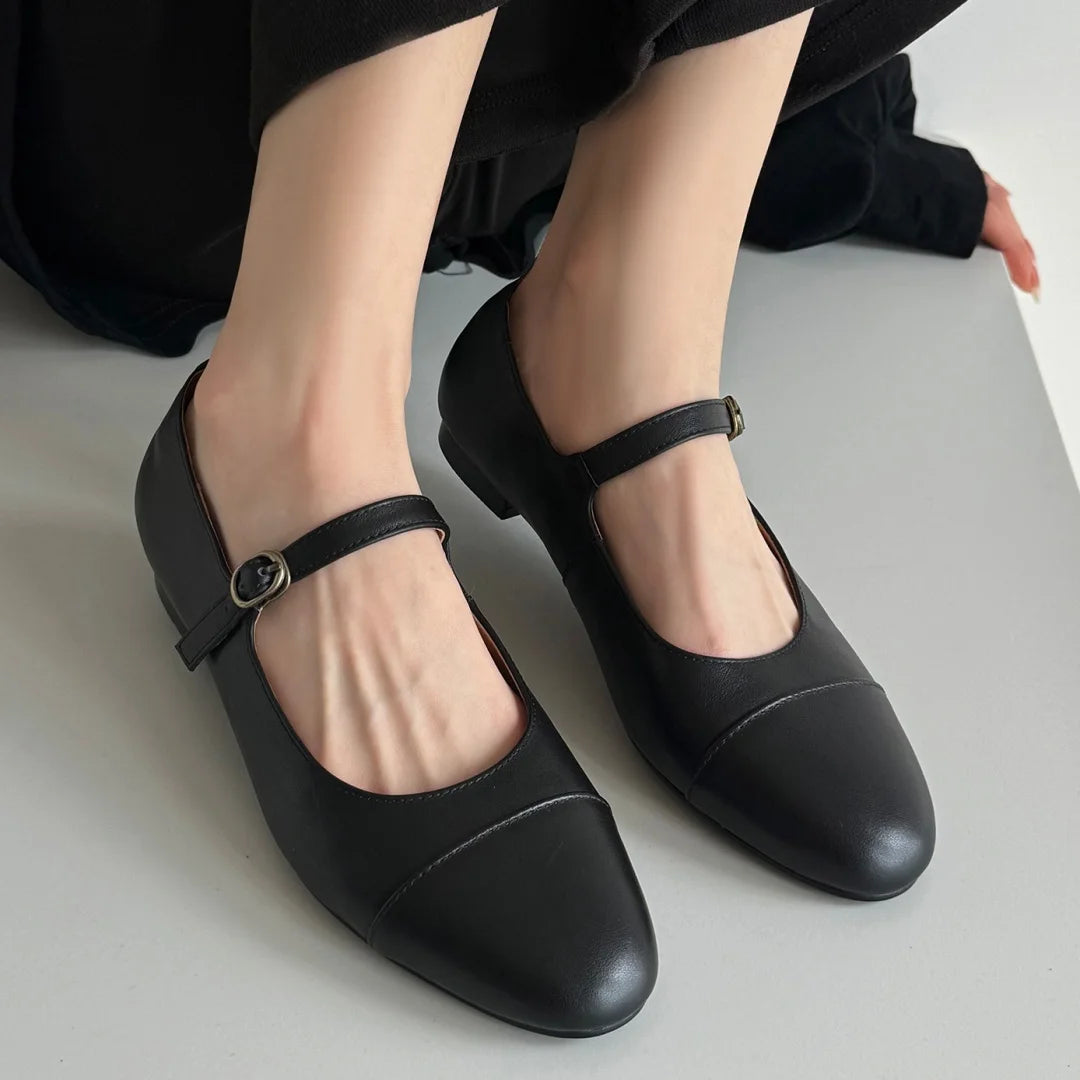 Genuine Leather Round Toe Slipon Mary Jane Flats Soft Comfortable Female Daily Footwear Shoes for Woman New
