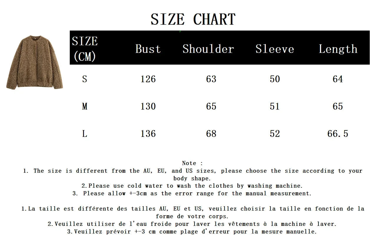 Bomber Jacket Stand Collar Single Breasted Woolen Coat Long Sleeve Outerwear New