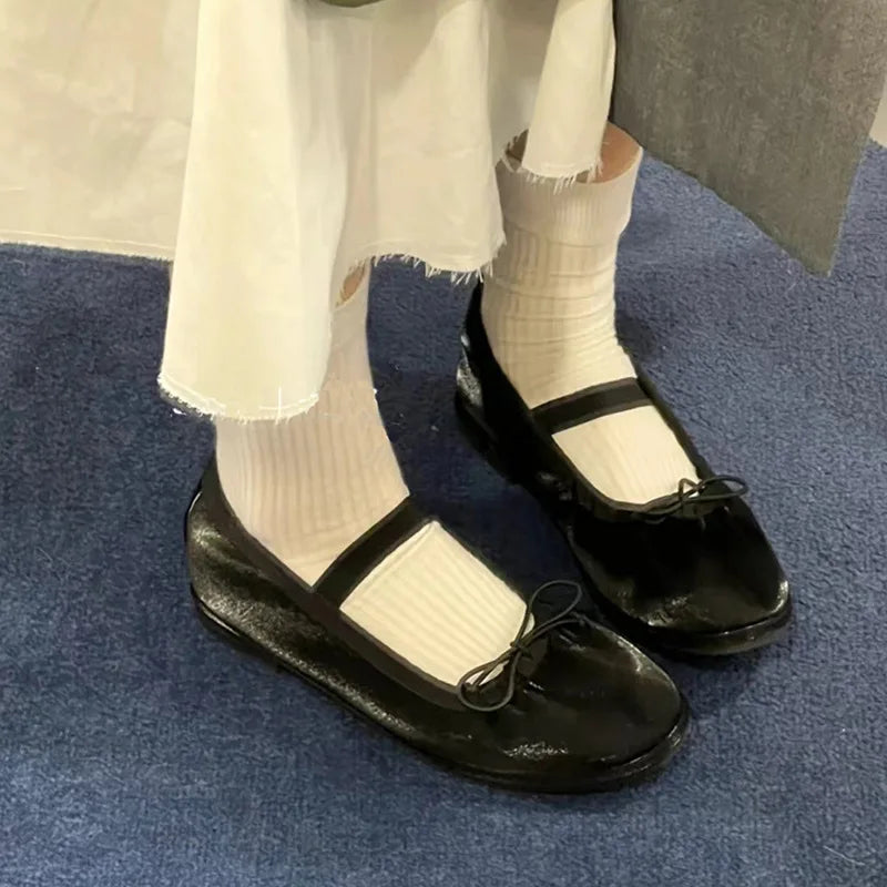 Korean Ballet Shoes for Flat Spring and Autumn New Style Butterfly Knot Silk Mary Jane Shoes Fairy Flat Shoes