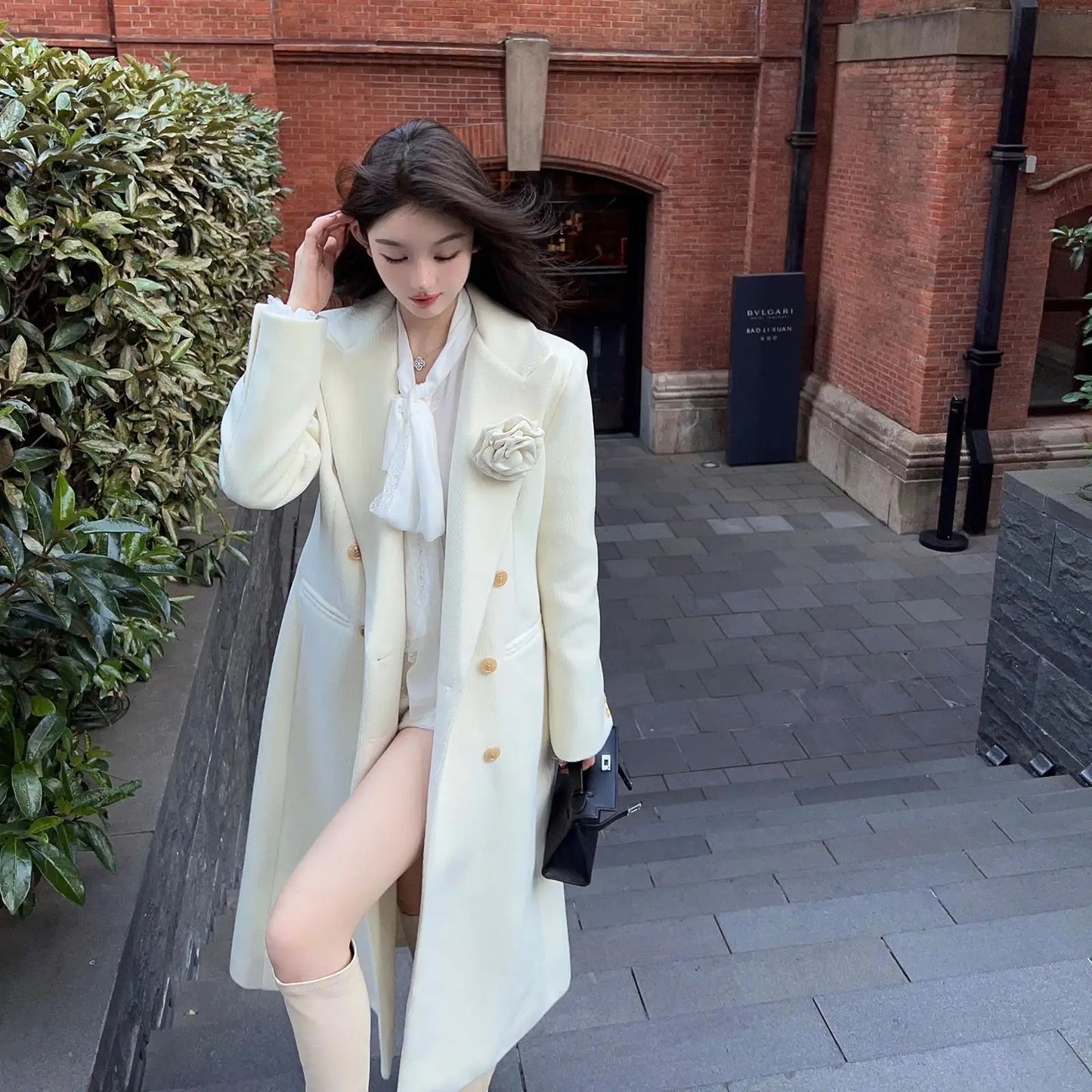 New High End White Suit Wool Coat Clothing Autumn and Winter New Loose Commuter Long Coats Winter Clothes