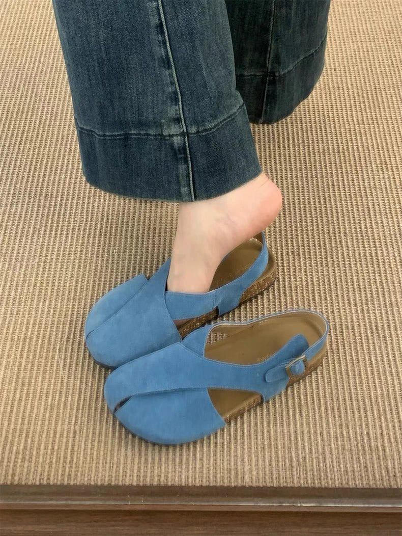 Summer Flats Sandals Platform Shoes Suede Designer Buckle Slippers Brand New Walking Slingback Sandalias Mujer