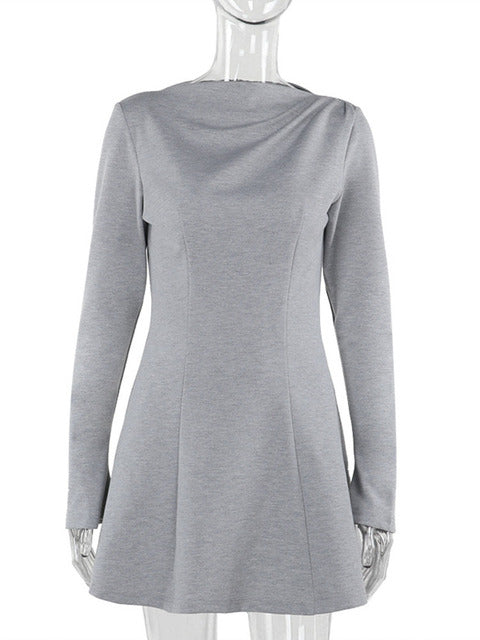 Long Sleeve High Waist Mini Dress for Autumn Winter New O Neck Bodycon Club Party Dress