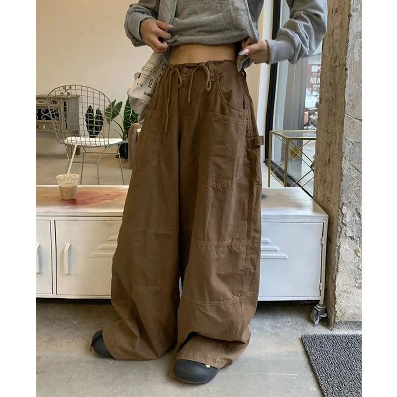Y2k 2000s Cargo Jeans Oversized Wide Leg Denim Pants Harajuku Korean High Waist Baggy Straight Trousers