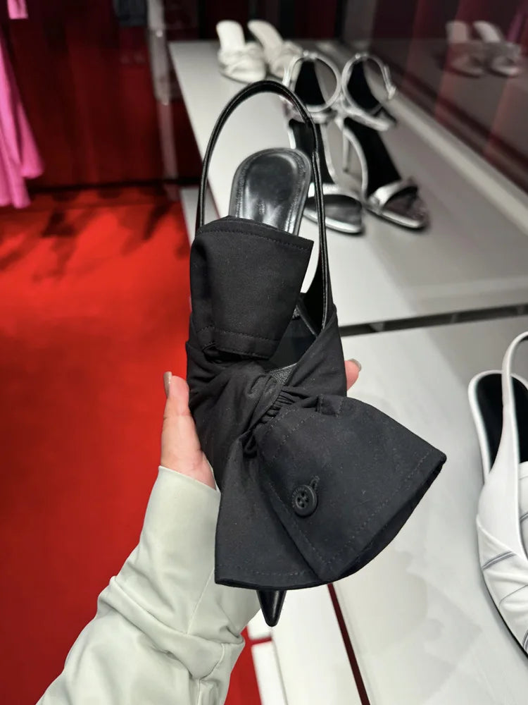 Summer New Fashionable Fold Bow Super High Heel Pointed Single Shoes Thin Heel Shallow Mouth Shoes