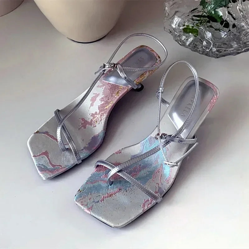 Original Designer Sandals Satin Design Heels Anklewrap Clip Toe Summer Sandals Dress Shoes