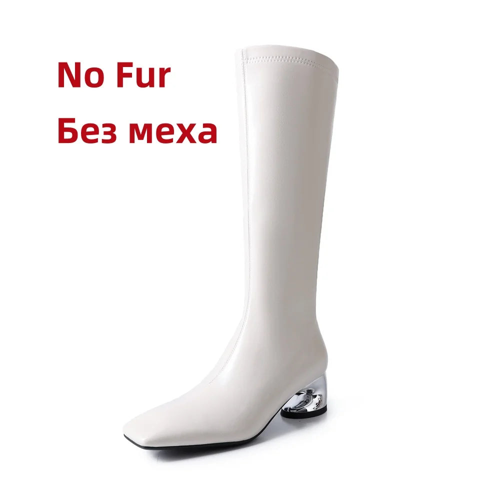 New High Heels Simple Style Warm Autumn Winter Slim Long Shoes Woman Thigh High Knight Boots
