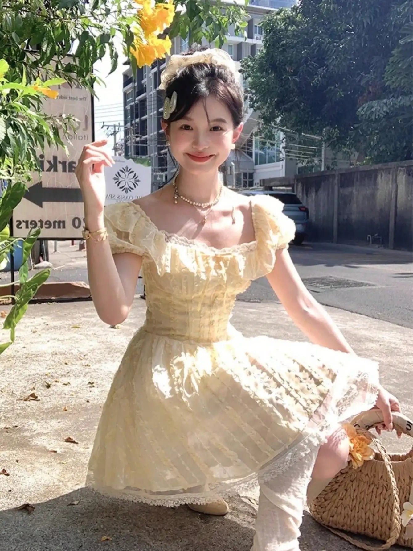 Summer New Sweet Lace Squarecollar Princess Woman Dresses Y2k Korean Preppy Style Slim Aline Mini Dress Vacation Beach