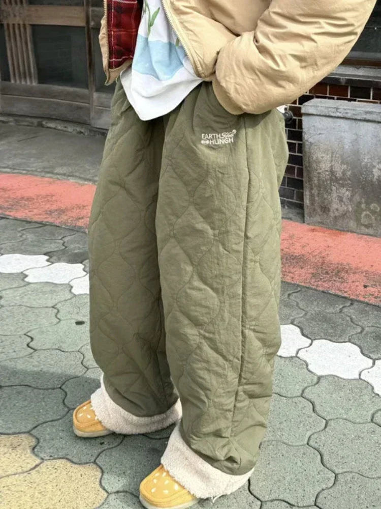 Y2k Fleece Pants Baggy Embroidery Thick Korean Trousers Harajuku Causal Female Winter Joggers