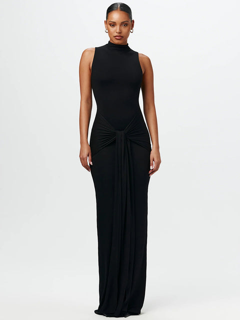 Half High Collar Irregular Tank Dress for New Sleeveless Bodycon Ruched Long Dress