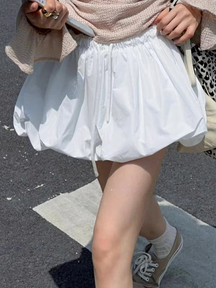 Flower Bud Mini Skirts for Ballet Style Elastic Waist Drawstring Y2k Skirt Summer Kawaii Skirt