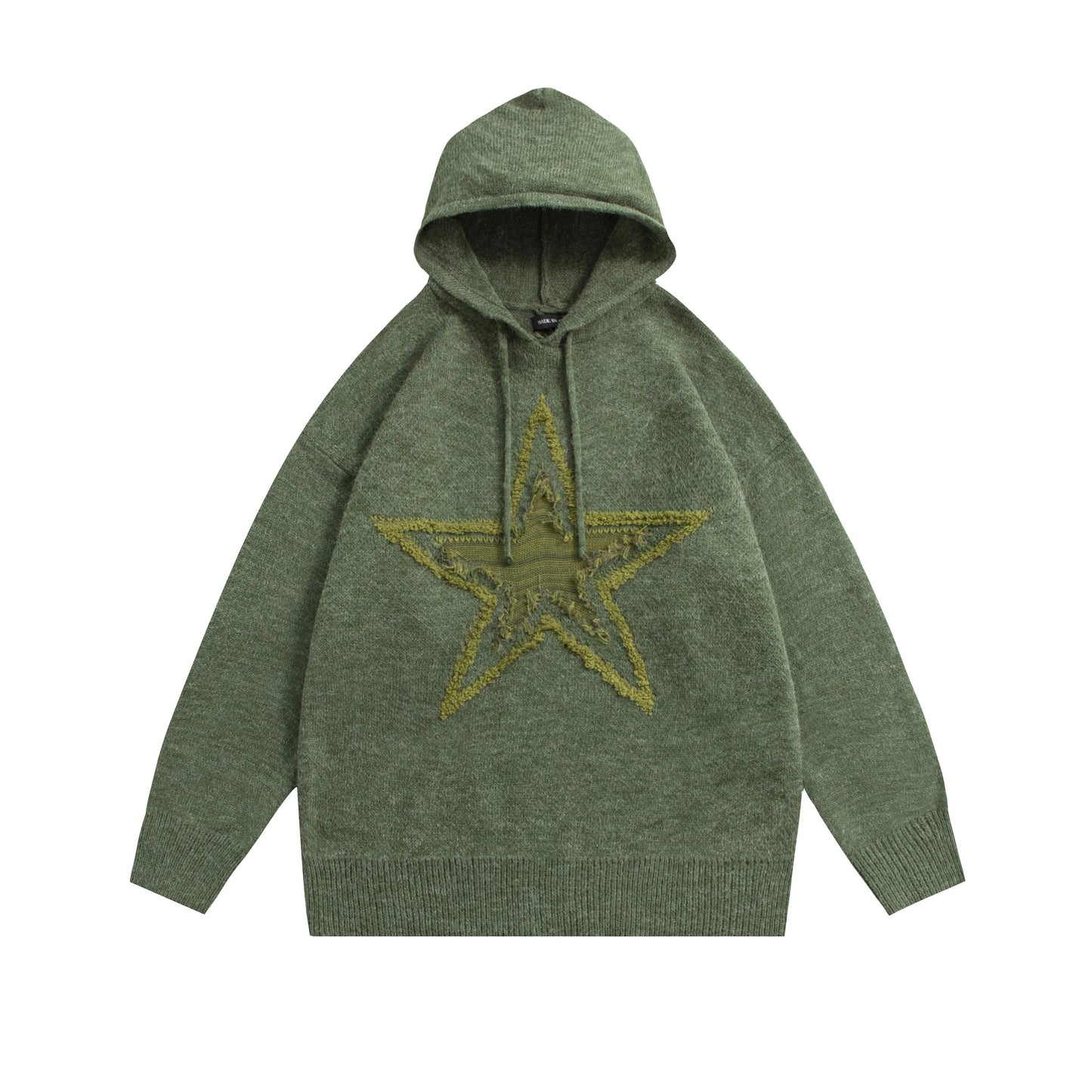 Star Graphic Knitted Hoodie Loose Long Sleeve Sweater Pullover for Autumn Harajuku Tops